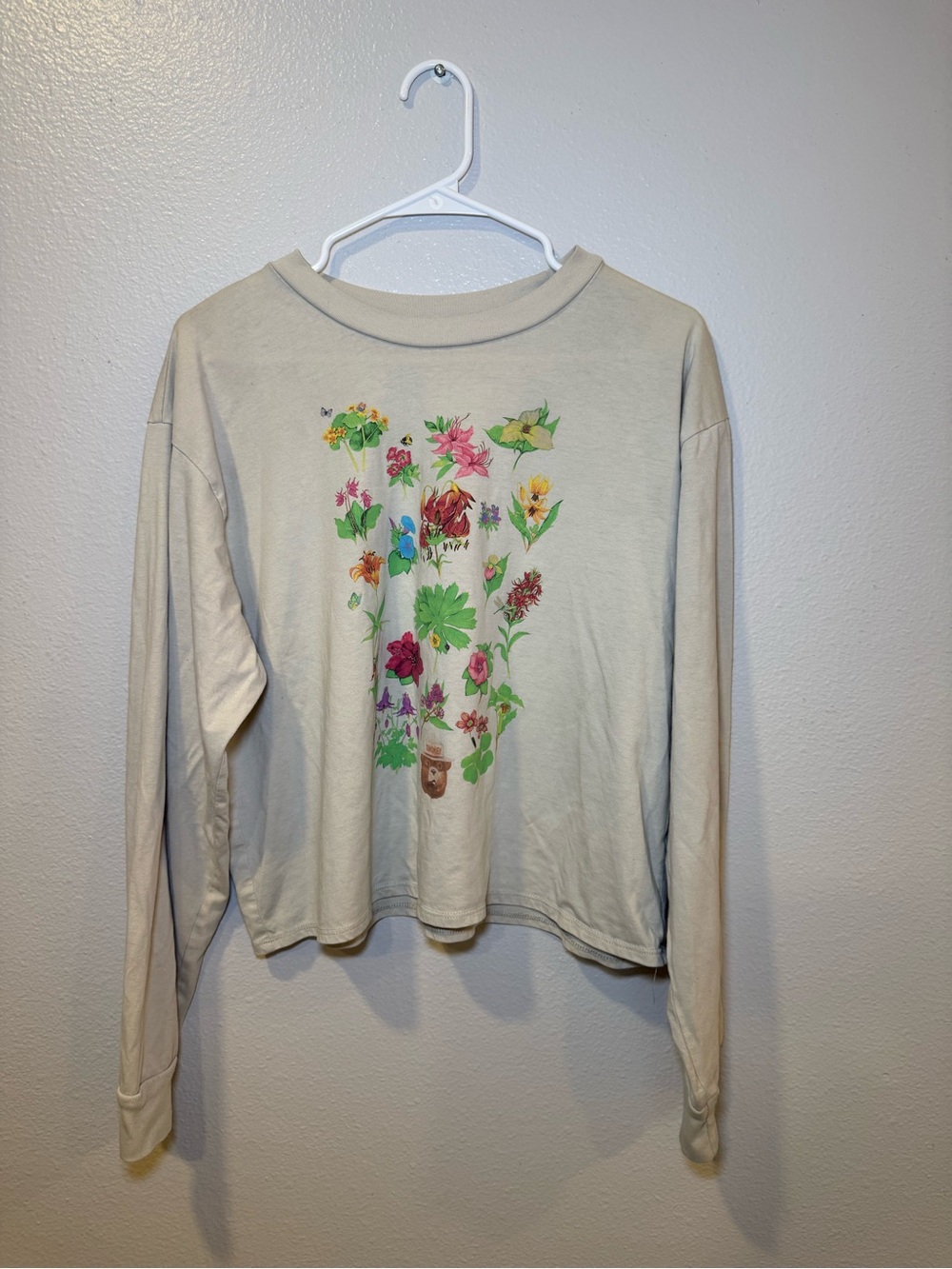 Cream Long-Sleeve Floral Graphic Tee - Women's Casual Top